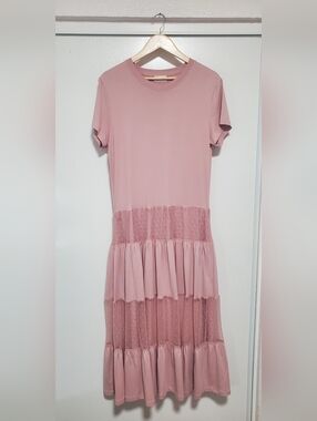 Pink Tiered Short Sleeve Midi Dress - RED VALENTINO
